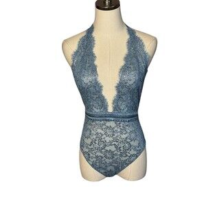 Victoria’s Secret Lingerie Bodysuit Lace Dusky Blue Sexy Sz S